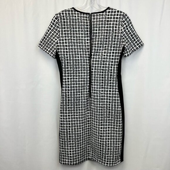 Reed Womens Sheath Dress Black White Geometric Scoop Neck Short Sleeve Zipper XS - Picture 7 of 10